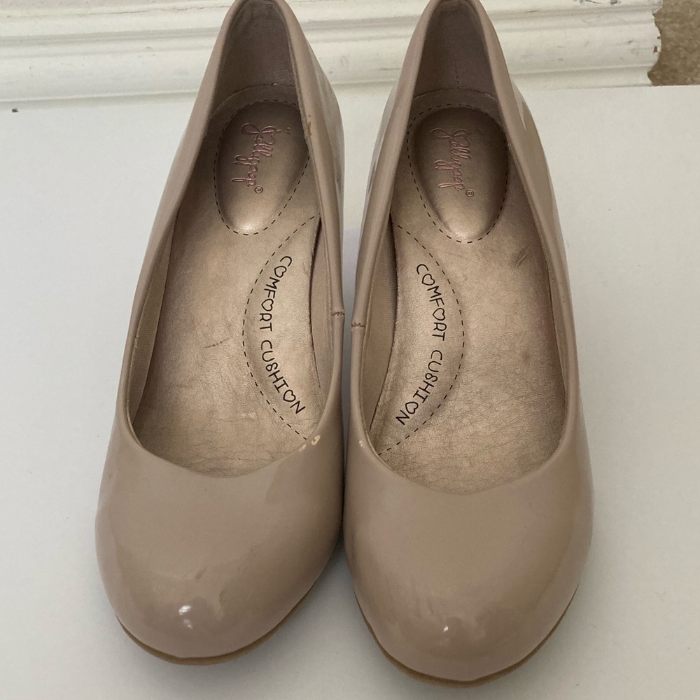 Nude slip on comfort heels